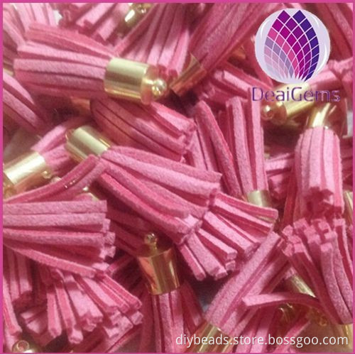 wholesale rose red imitation leather mini Tassel with gold caps